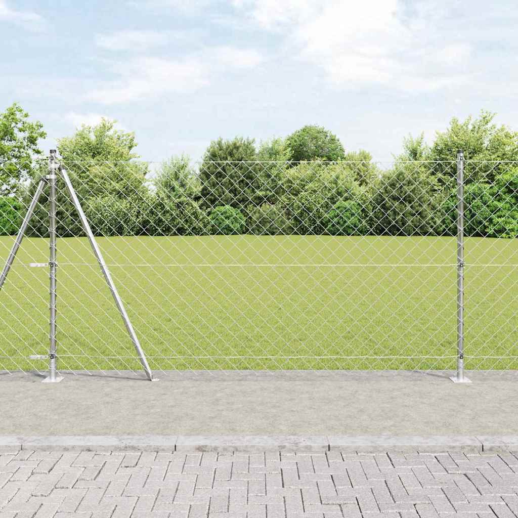 Kettengliedzaun mit Pfosten Silber 1,2 x 10 m Stahl